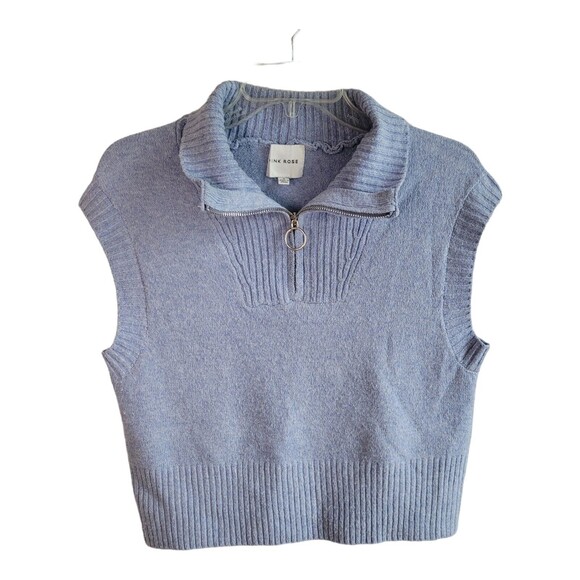 Sweater Vest Sz Small Blue Quarter Zip Pullover Soft Stretch Knit Pink Rose S - Picture 1 of 7